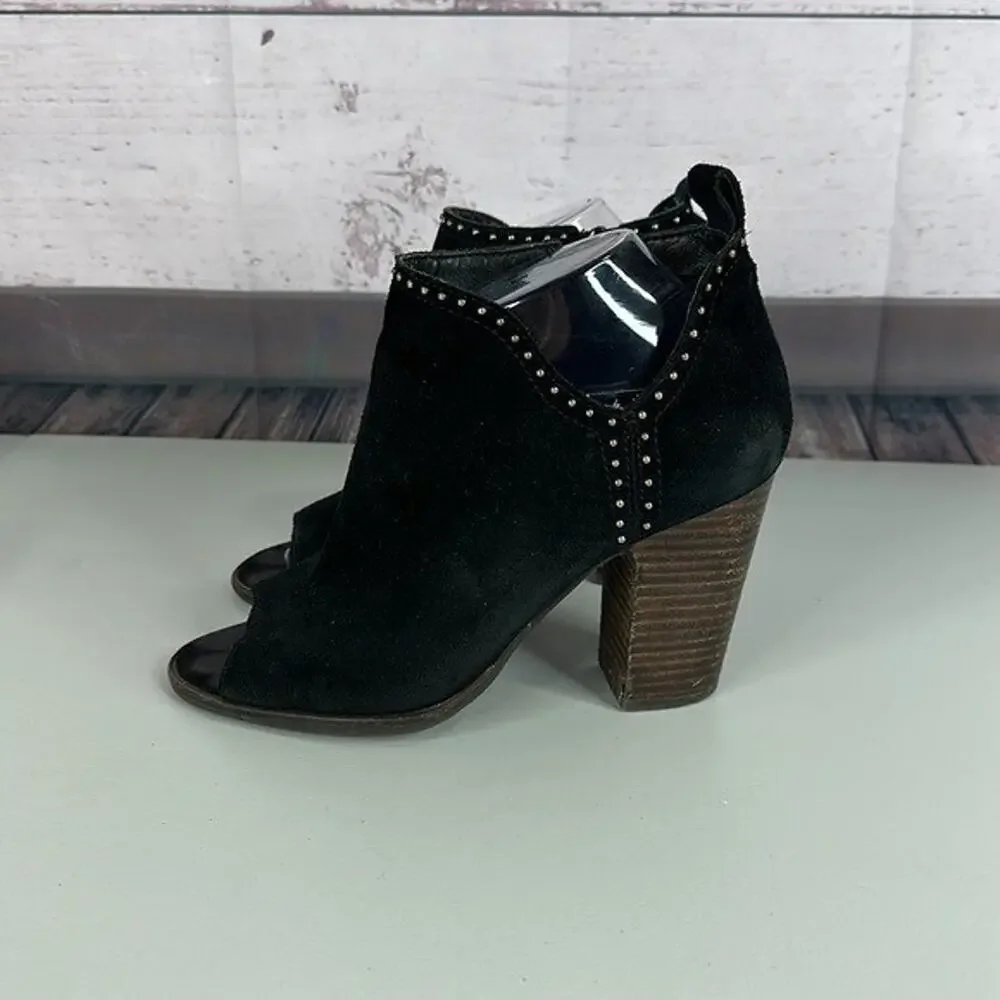 Lucky Brand Shoes Lotisha Booties Womens 8.5 Black Peep Toe Block Heel‎ Leather